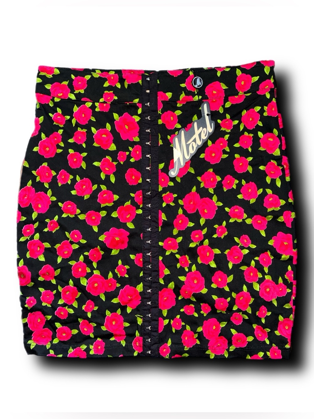 NWT Motel Rocks Kimmock Mini Skirt in Red Bloom with Hook & Eye Front Closures
